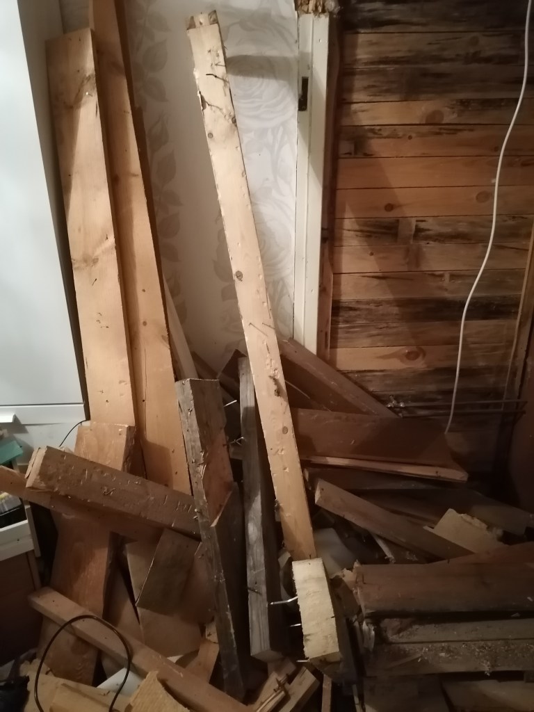 Pieces are taken off from the wall and stairs don't exist any more